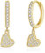 Kamise Dangle Hoop Earrings for Women, 925 Sterling Silver Hoops Earrings Hanging with Heart Pendant, Hypoallergenic Cubic Zirconia Gold Drop Earrings, 16mm Dangling Huggie Earrings with Gift Box