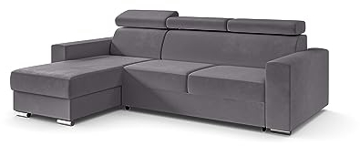 ALTDECOR Ecksofa Links mit Schlaffunktion und Bettkasten mit Gasdruckfeder, Polstercouch in L-Form Links angeordnet, rückenecht gepolstert, ideal als Gästebett - FIX - 242x168 cm Grau