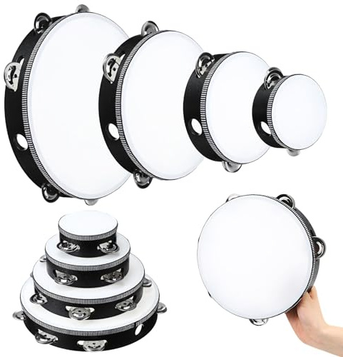 Reginary 8 Pcs Tambourine for Adults Handheld Wood Tambourine,Black