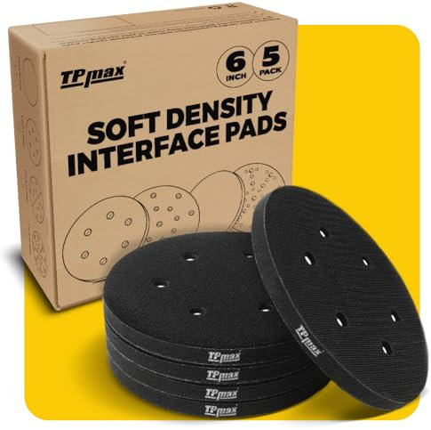 Lot de 5 tampons d'interface de ponçage de 150 mm, auto-agrippant, densité douce, 150 mm, coussinets en mousse à 6 trous pour ponceuse orbitale travail du bois