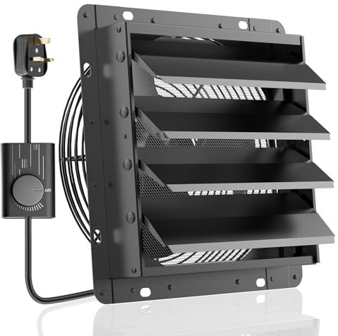 HG Power 300mm Shutter Exhaust Fan with Speed Controller 1300m³/h Wall Mounted Extractor Fan with Mesh Screen Low Noise Shed Exhaust Fan for Ventilation Use, Basement, Gable, Chicken Coop, Black