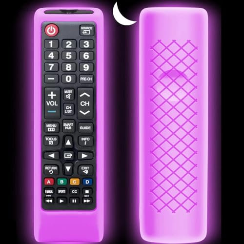 Custodia per telecomando Samsung TV, cover per telecomando Samsung Smart TV, universale, in silicone, con cordino che si illumina al buio, viola