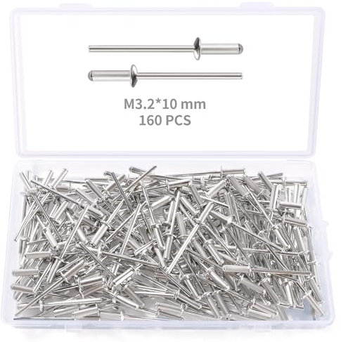 YIXISI 160 Stücke M3.2x10 mm Aluminium Blindnieten, Große Flansch Blindnieten, Dome Blind Nieten, für Metall Holz Aufbewahrungsbox Möbel Kunststoff