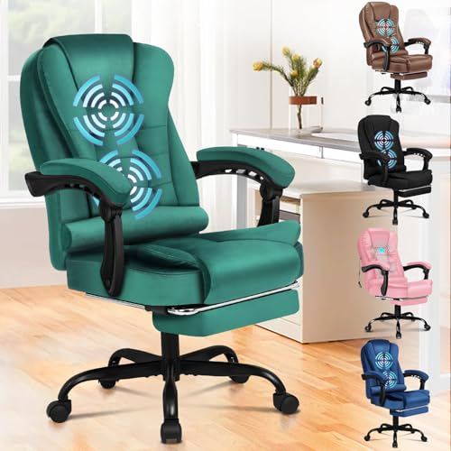 ALFORDSON Ergonomischer Bürostuhl mit Massagefunktion, Fußstütze und 150°-Neigung, Samt-Chefsessel mit SGS-Gasdruckfeder, drehbarer Gaming-Stuhl für Computer-, Wildleder, Grün