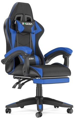 bigzzia RGB Gaming Chair with LED Lights and Ergonomic Computer Chair Reclining PU Leather High Back Video Game Chair (With Footrest, Black/Blue)