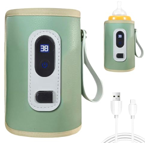 Inscrip Babyflaschenwärmer, USB Flaschen Wärmer, Flaschenwärmer Baby Unterwegs, Baby Flaschenwärmer Unterwegs mit LCD-Display, 5 Geschwindigkeiten, Tragbarer Flaschenwärmer für Autoreisen (Grün)