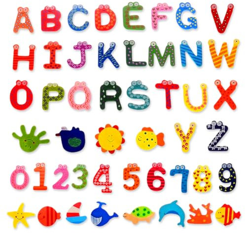 LGWJHCY Magnetische Buchstaben Zahlen und Tiere Kühlschrank-Aufkleber, 48 Stücke Alphabet Magnete Nummer Tiere Spielzeug Lernspielzeug Fridge Stickers Geschenk Set für Kinder