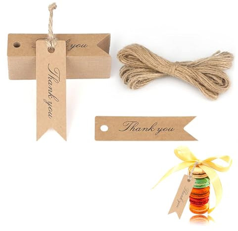 100pcs Danke Kraftpapier Tags, 100 Stück Geschenkanhänger mit Schnur Mit Liebe Handgemacht Vielen Dank, Hochzeitsdeko DIY