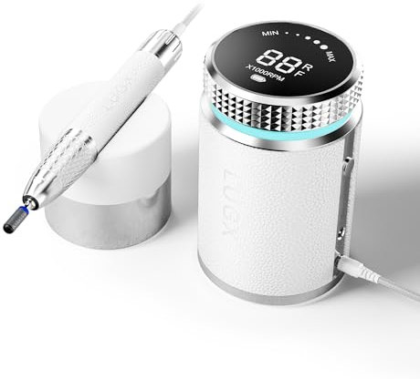 L'UGX Portable Nail Drill Professional Waterproof Electric Nail Efile 35000RPM,Rechargeable Nail Drill Machine for Gel Nails, Manicure and Pedicure E File Kit for Home & Salon Use Whte