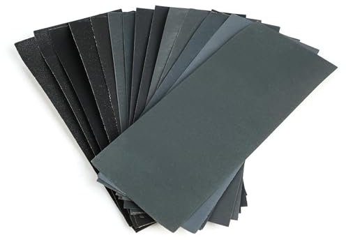 Set de Papier de Verre 42 Pièces – Papier Abrasif Eau/Sec 9 x 3,6 Pouces – Grains 120 à 3000 – Papier Ponçage pour Métal, Bois, Voiture, Meubles et Finition
