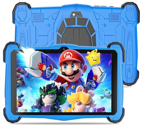 Semeakoko Kinder Tablet Android 14, 2025 Neuesten 7 Zoll Kids Tablet Octa-Core 2.0 GHz, 10GB RAM + 64GB ROM(TF 1TB), Elterliche Kontrolle, WiFi, Bluetooth 5.0, 3000mAh, Kinder Bildungs APP,Blau