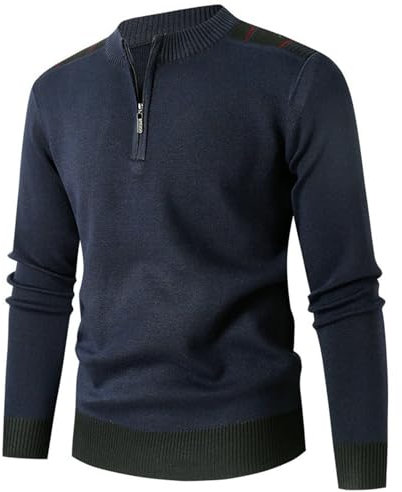Weihnachtsoberteil für Herren, UK-Sweatshirts, lässig, Herbst und Winter, hoher Kragen, Farbblockierung, lässiger Herrenpullover, navy, XL