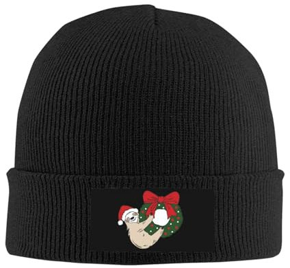 zerosevenee Unisex Beanie für Damen und Herren mit Bündchen, einfarbig, Strickmütze, Winter, weich, warm, Beanies, Mützen, Süßes Faultier, Weihnachtsmann, Winter, Einheitsgröße