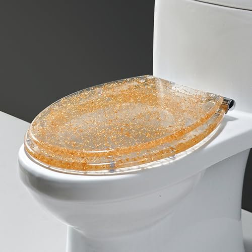 B,WC Sitz, 42x36cm O Form Klodeckel mit Absenkautomatik, Toilettendeckel aus Harz, Toilettenbrille WC Deckel Klobrille mit Quick-Release für Leicht zu Reinigen, Scharniere aus Edelstahl