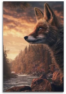 LNSIZH Poster mit einfachem, lustigem Tier, einem Fuchs auf einem einsamen Hügel, dekoratives Gemälde, Leinwand, Wandposter und Kunstdruck, modernes Familienschlafzimmer, Dekoration, Poster, 40 x 60