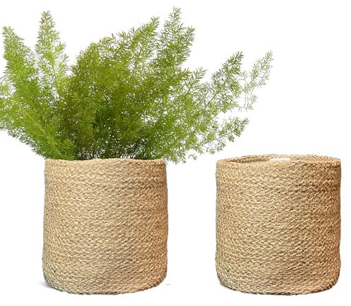 Eco Living Jute Planter Basket-Woven Jute Rope Covers for Decorating Indoor/Outdoor Succulents, Small Plant Pots-Set of 2-Multi-Purpose Storage Bins 6.5 Inches - Modern Style Décor- Brown