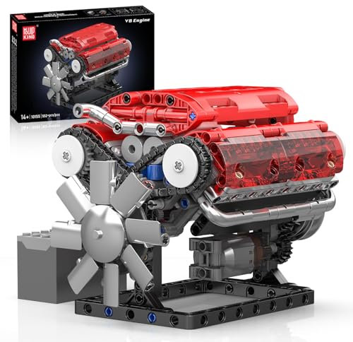 Mould King 10155 V8 Engine Building Blocks Set, Build Your Own Mini Engine That Work, 8-Cylinder Petrol Car Engine Replica Model Building Kit for Kids, Teens, & Hobby Kit for Adults (535 Pcs)