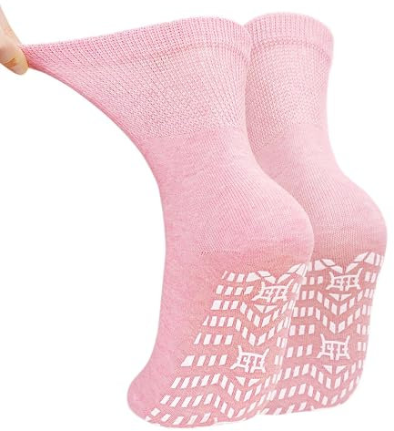 PUTUO chaussettes antidérapantes non élastiques pour femme chaussettes antidérapantes en coton chaussettes mi-mollet amples sans compression rose 35-38 1 paires