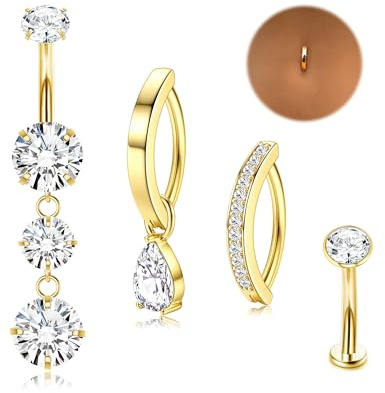 Chriscoco 14G Silber/Gold Bauchnabelpiercing Chirurgenstahl Belly Piercing | Hypoallergen,Bauchnabelpiercing Ring,CZ,14K Vergoldet,Piercing Bauchnabel Set für Damen,Belly Piercings Schmuck 8/10/12mm