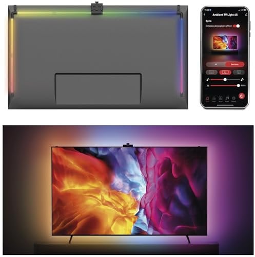 EMOS - Smarte TV Hintergrundbeleuchtung für 65“ TV (164 cm) - abnehmbare RGBIC LED Light Tubes für Fernseher, mit Kamera - Helligkeit 610 lm - WiFi Konnektivität, Appsteuerung, Sprachassistenten