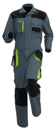 Tuta da lavoro da uomo, oversize, con chiusura lampo, in cotone, a maniche lunghe, patchwork, traspirante, ripstop, abbigliamento da lavoro estivo, grigio., 4XL