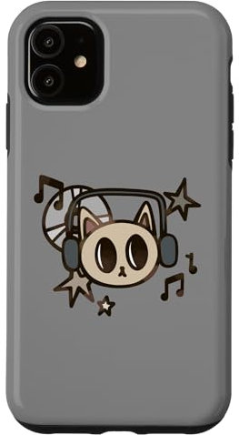 Y2K 90s Cat with Headphone Headset Hears Music Case for iPhone 11