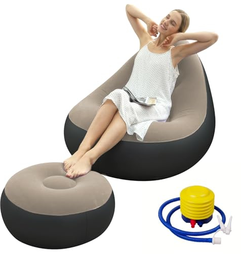 Shyllin Luftsofa, Campingsofa mit Fußhocker, Tragbare Flocking Aufblasbare Couch, Aufblasbarer Sessel, Pool Sessel, Airlounge, Sitzsack Outdoor, für Camping, Zuhause (2, Kaffee Schwarz, 1 Person)