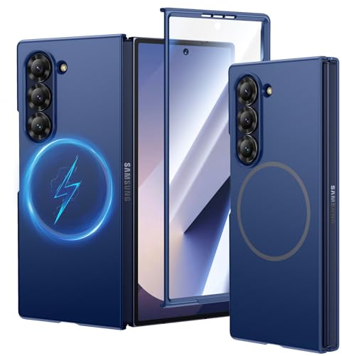 HWeggo Coque pour Z Fold 6, Magnétique & Ultra Mince, Bleu | Compatible avec Accessoires Magnétiques, avec Protection d'Écran Intégrée, Housse Antichoc Mate pour Z Fold 6