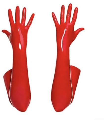 Schwarz-rote PVC-Handschuhe mit glänzender Oberfläche für Club und Kostüm, entworfen für volle Armabdeckung und angenehmes Tragen während der Aufführungen (XL Rot)