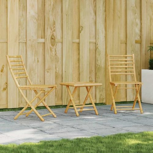 QJBSAVVA 3-TLG. Bambus Bistro-Set klappbar 45 x 45 x 45 cm Gartenmöbel Balkonmöbel Sitzgruppe Outdoor mit 2 Stühlen Robustes Material für kleine Terrassen Garten und Balkon