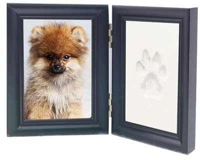 Pandiui23 Bilderrahmen für Haustiere, Fotorahmen für Hund oder Katze mit Pfotenabdruck von Hund oder Katze, Erinnerungsrahmen für Haustiere, Hund und Katze, schwarz