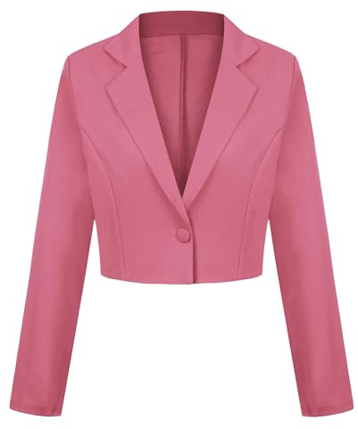 LADI TREND Blazer corto da donna con un bottone giacca blazer con risvolto dentellato casual elegante classico manica lunga abbigliamento da lavoro con risvolto