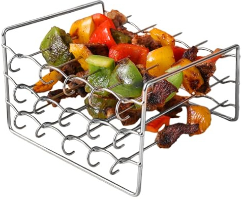 Protoence Grille Pour Friteuse Sans Huile - Support en Métal Carré Anti-Adhésif à 3 Niveaux,Grille À Brochettes De Viande Pour Barbecue Et Air Fryer - Pour Fruits Viande Frites Fruits de Mer et