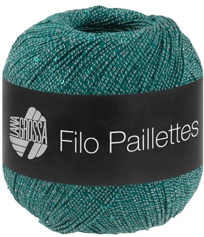 LANA GROSSA Filo Paillettes |Edles, fest verzwirntes Garn mit Pailletten & Matt-Glanz-Effekt | Handstrickgarn aus 55% Baumwolle, 39% Polyester, 6% Polyamid | 50g Wolle, Stricken & Häkeln | 155m FB 10