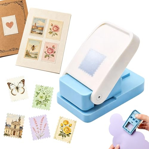 Briefmarken Stanzer, Motivstanzer Briefmarkenform, Papierstanzer für Scrapbooking und Basteln, Robustes DIY Stanzwerkzeug für Grußkarten & Etiketten, Erwachsene & Kinder Rechteckiger Briefstanzer