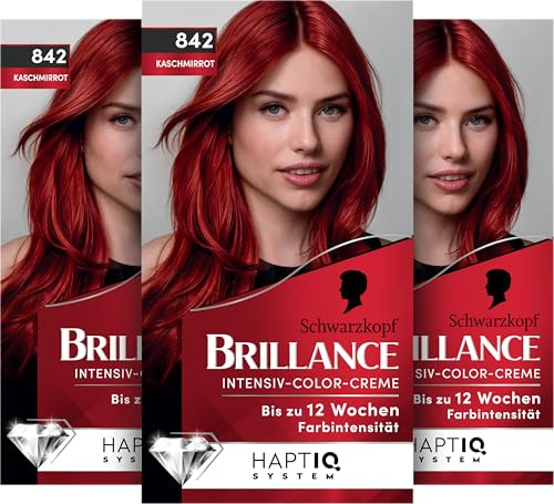 Schwarzkopf Brillance Intensiv-Color-Creme 842 Kaschmirrot (170 ml) | Permanente Haarfarbe mit 100 % Grauabdeckung, Coloration mit pflegendem Biotin-Komplex für bis zu 12 Wochen Farbintensität