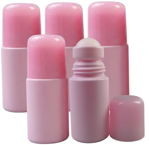 Bottiglie Roller Al Quarzo Rosa - Confezione Da 5 Contenitori Roll On Ricaricabili Al Quarzo Rosa, Bottiglie PE Vuote A Prova Di Perdite da 50 ml