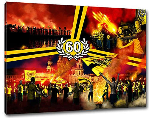 Ultras-Art Dresden Geburtstag Sechzig Format: 100x70, Bild auf Leinwand XL, fertig gerahmt