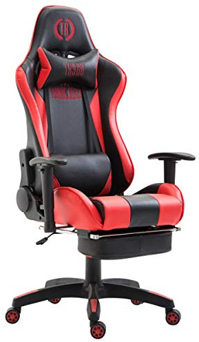 CLP Gaming Bürostuhl BOAVISTA mit Kunstlederbezug, max. belastbar bis 136 kg, Gaming Stuhl mit/ohne Fußablage, Chefsessel mit Wippmechanismus, Farbe:schwarz/rot, Fußablage:mit Fußablage