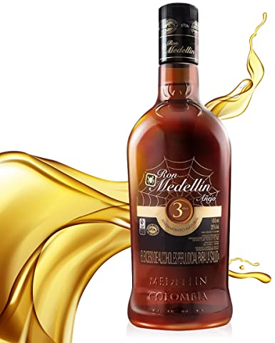 Ron Medellín Añejo - Botella de Ron Colombiano - 1 L - 35% de Alcohol - Licor con Aroma a Madera y Vainilla - Ideal para Copas y Cocktails
