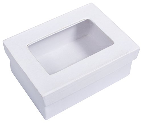 Rayher Pappmaché-Geschenkbox, weiß, 10,5x7,7x4,4cm, Deckel mit Sichtfenster, FSC Recycled 100%, Dose, Schachtel, Deko-Karton, 67269102