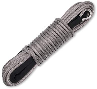 Ucreative Synthetisches Seilseil, 3/16 Zoll x 50 m, 3175 kg, mit schwarzer Schutzhülle, für ATV, UTV, Grau