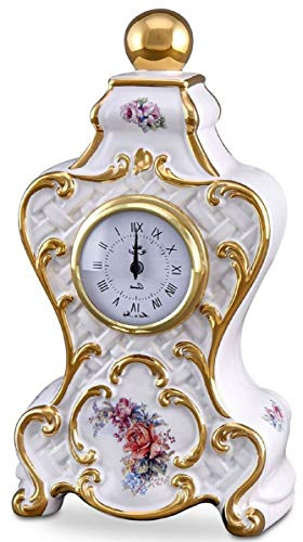 Casa Padrino Barock Tischuhr Weiß/Gold/Mehrfarbig 17 x 12 x H. 30 cm - Prunkvolle Barock Keramik Uhr mit Blumen Design