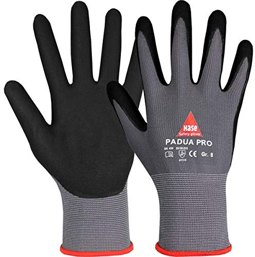 10 Paar Hase Safety Padua Pro Nitril-Arbeitshandschuhe, Rutschfeste Mechaniker-Handschuhe Größe M (08)