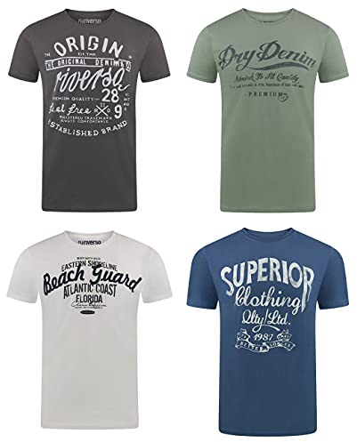 riverso Tshirt Herren Baumwolle Regular Fit RIVLeon 4er Set Pack Rundhals Kurzarm Sommer Tee Shirt Print, Größe:M, Farbe:Farbmix 1