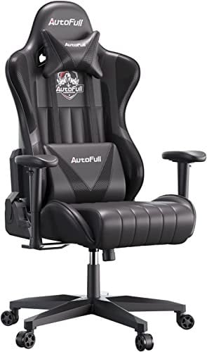 AutoFull Gaming Chair Ergonomic Office Chair High Back Swivel Chair Racing Pu Leather Computer Chair With Arms,Thicker Bucket Seat,Adjustable Height,Headrest And Back Support,Black (3 Year Warranty)