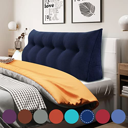 VERCART Rückenkissen Keilkissen Rückenlehne Kissen für Bett Sofa Kopfteil Gepolstert Bettkissen Wandkissen Sofakissen Groß Rueckenkissen Couchkissen Dekokissen Kordsamt Dunkelblau 160cm