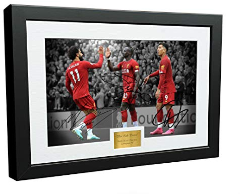 The Fab Three – Mohamed Mo Salah Sadio Mane Roberto Firmino A4 signierter Liverpool FC – Autogramm-Fotorahmen, Geschenk