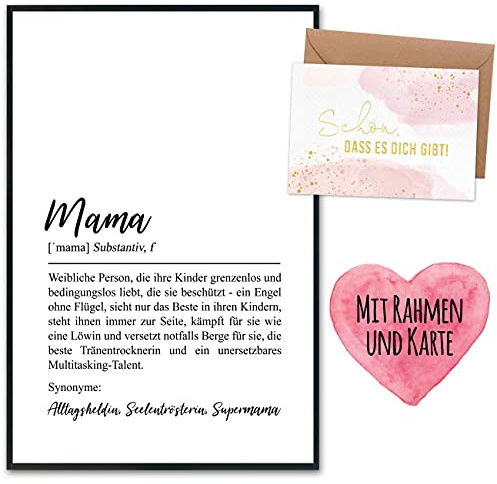 Papierdrachen Muttertagsgeschenk Komplettset mit Kunstdruck & goldfolierter Postkarte inkl. Umschlag sowie 2 weiteren Karten - Geschenk zum Muttertag - Design 2 - Definition - mit Rahmen