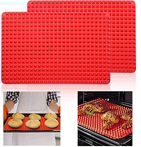 2Pcs Diamond Chef Silicone Pyramid Mat, Silicone Pyramid Baking Sheet, Pyramid Baking Mat, Easy Clean Reusable for Oven Grilling BBQ Indoor 10.6 x 15.4Inch (Red)